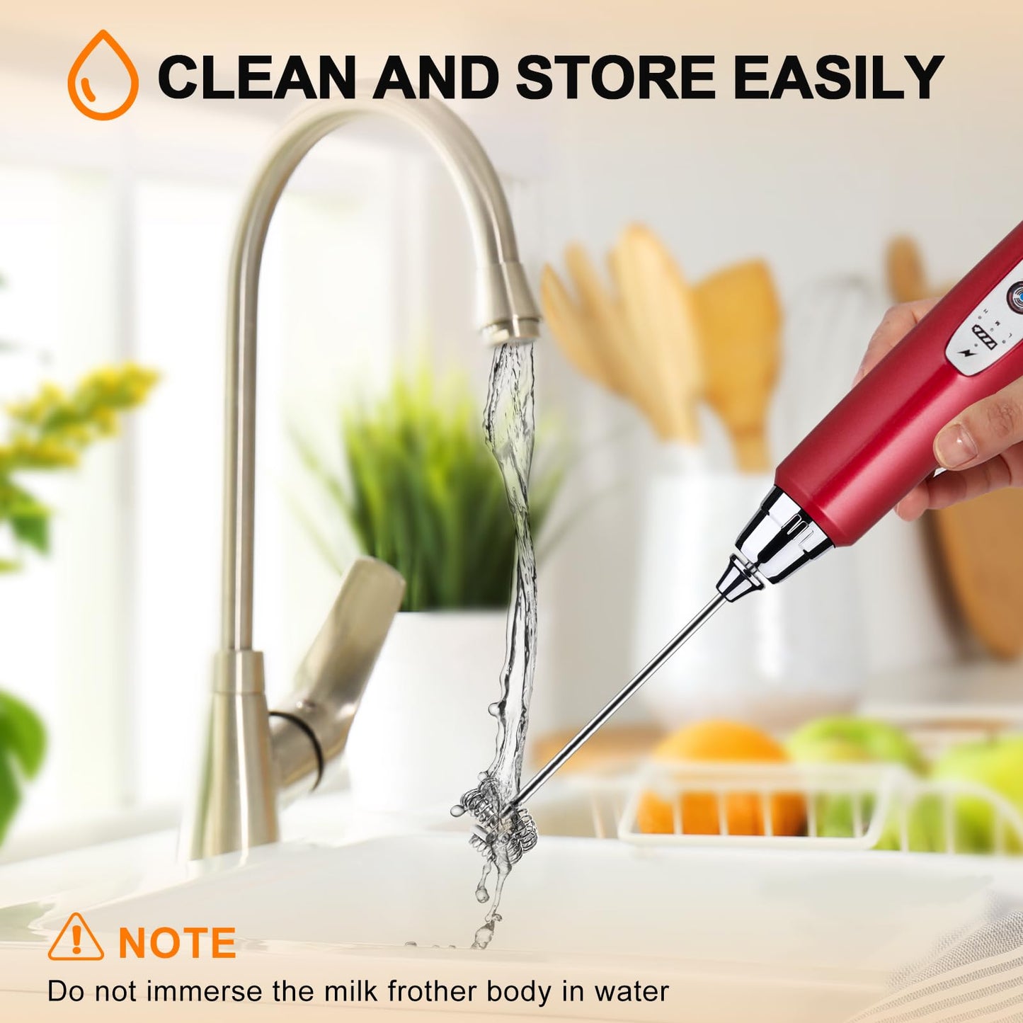 YUSWKO Black Handheld Milk Frother Wand for Coffee, Rechargeable Electric Whisk with 3 Heads 3 Speeds Drink Mixer Coffee Frother For Latte, Cappuccino, Hot Chocolate, Egg