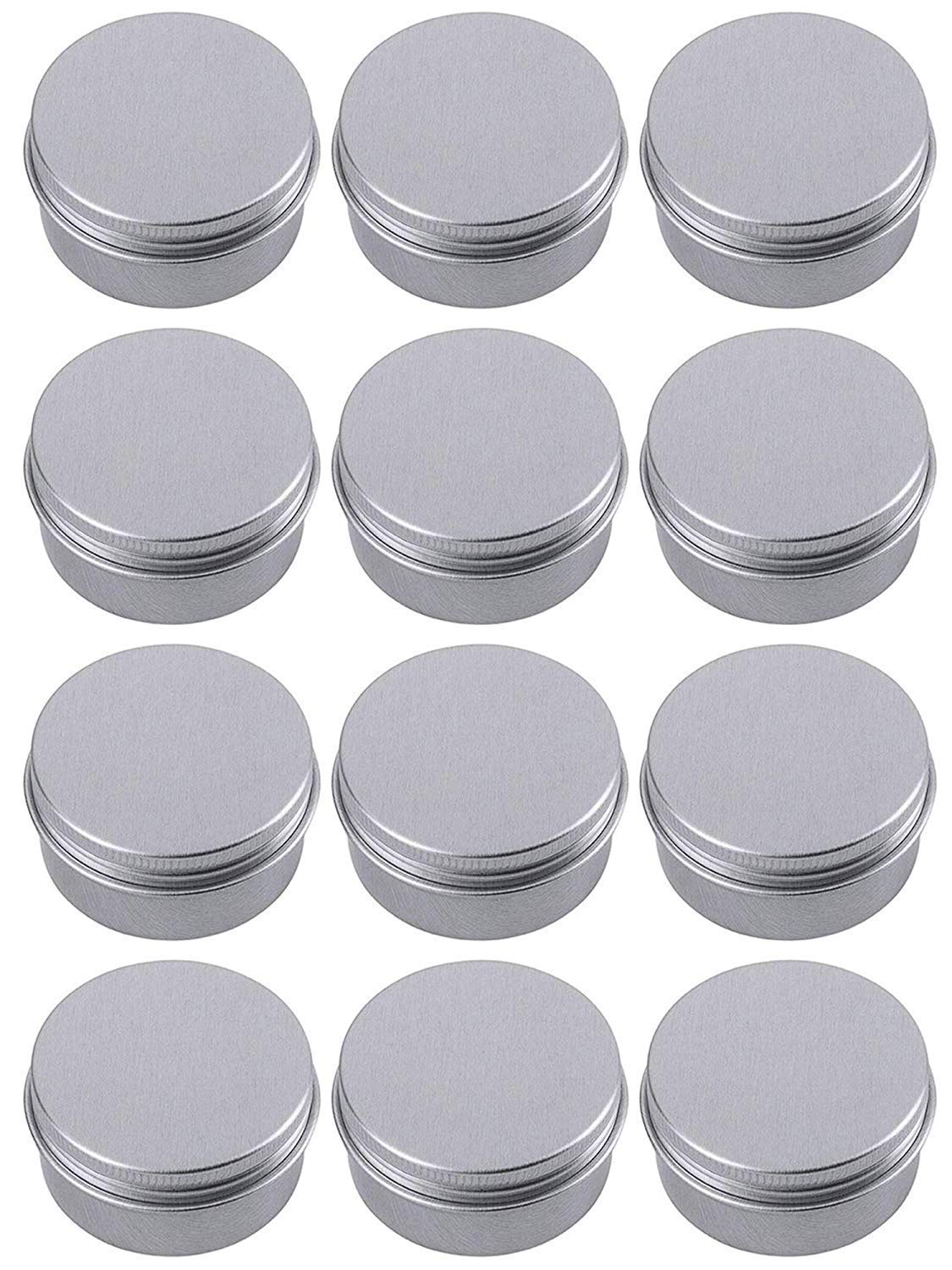 Hulless 0.5 Ounce Aluminum Tin Jar Refillable Containers 15 ml Aluminum Screw Lid Round Tin Container Bottle for Cosmetic,Lip Balm, Cream, 12 Pack.