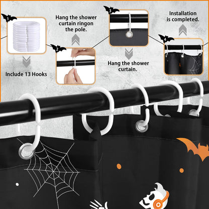 BOARDFEB Halloween Skull Shower Curtain for Bathroom 72 x 72 Inches Funny Black and White Gothic Skeleton Dance Water-Repellent Fabric Shower Curtains Pumpkins Dancing Bath Decor with 13 Hooks