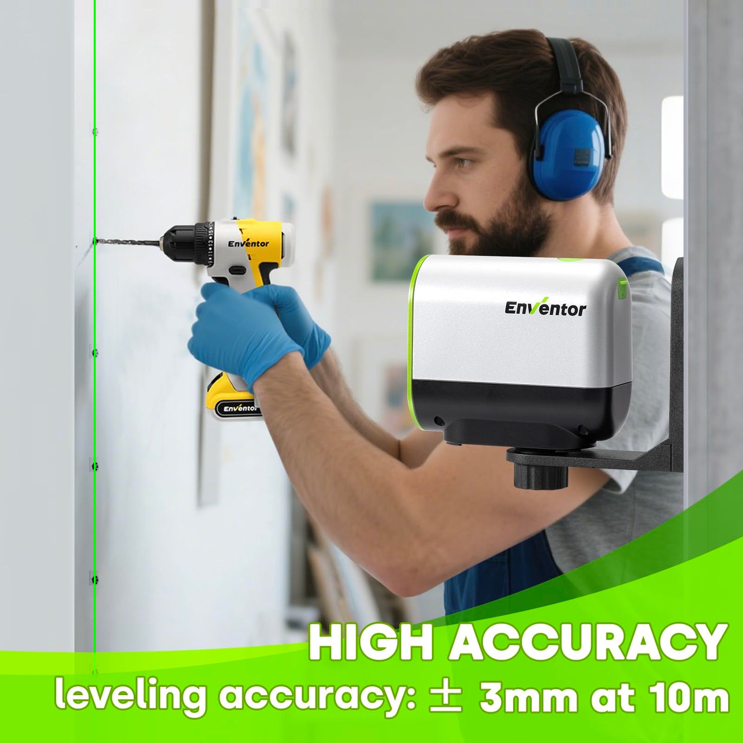 Enventor Green Laser Level, Self Leveling Laser Level for Picture Hanging and Home DIY, Horizontal and Vertical Cross-Line Laser, Rotatable 360° Magnetic Holder, Pulse Mode, USB Charging