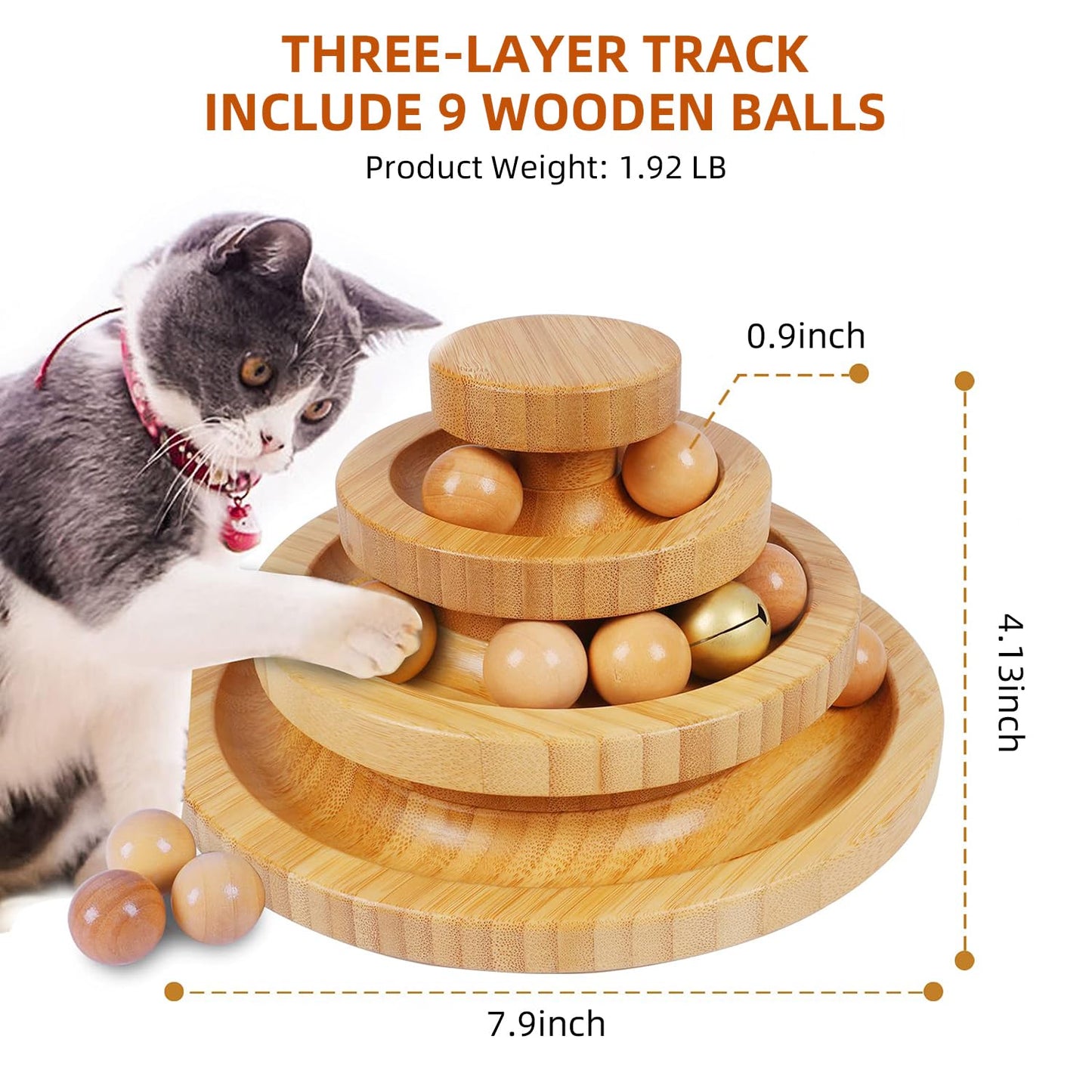 DoogCat Cat Ball Track Toy,Kitty Toys Roller,3-Level Ball Tower with 9 Removable Balls,Interactive Cat Toy, DIY Circle Fun Toy for Kitten Mental Physical Exercise - Medium Size