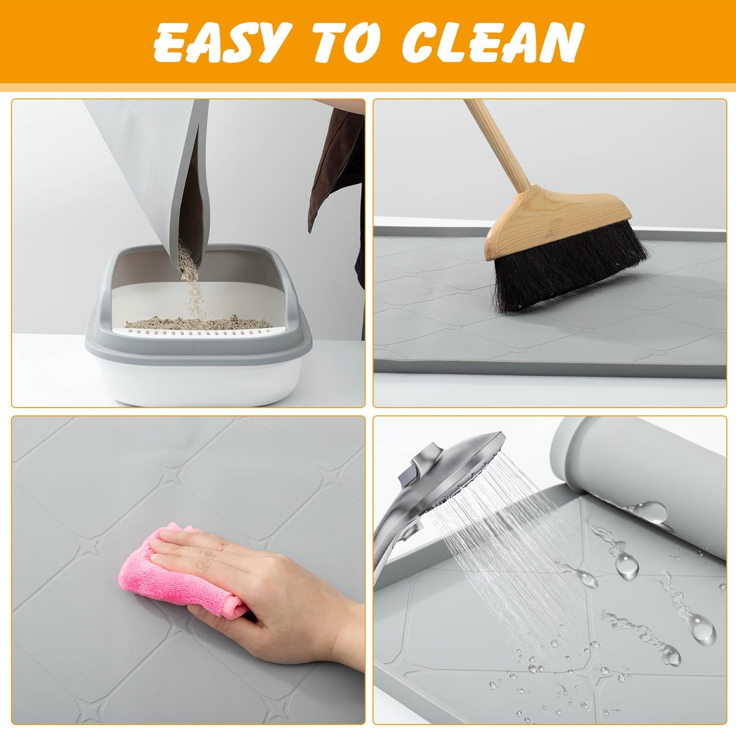 Large Cat Litter Mat, 40x22 In Cat Mat for Litter Box, Waterproof Silicone Pads for Feeding Floor Protection (Gray)