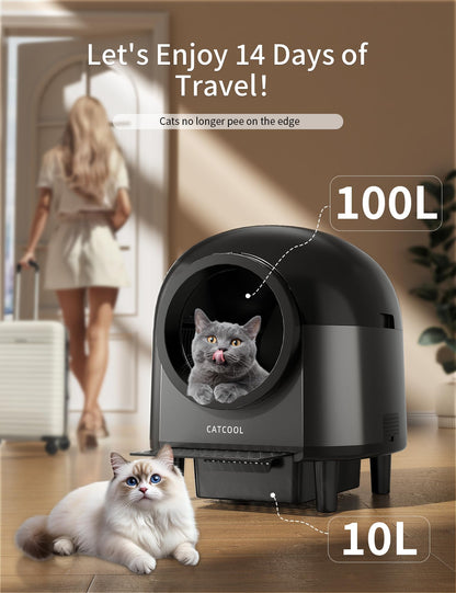 Automatic Cat Litter Box Self Cleaning,Smart Litter Box with 10 Safety Sensor Radars,100L Electric Cat Litter Boxes with Stairs for Multiple Cats,APP-Control,Advanced Odor Control OMCPET (Black)