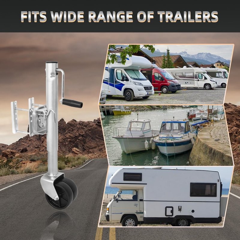 Heavy Duty Trailer Jack, Bolt-on Tongue Jack with Drop Leg and Handle, Adjustable Boat Trailer Jack (Dual Wheel, 1500lbs)