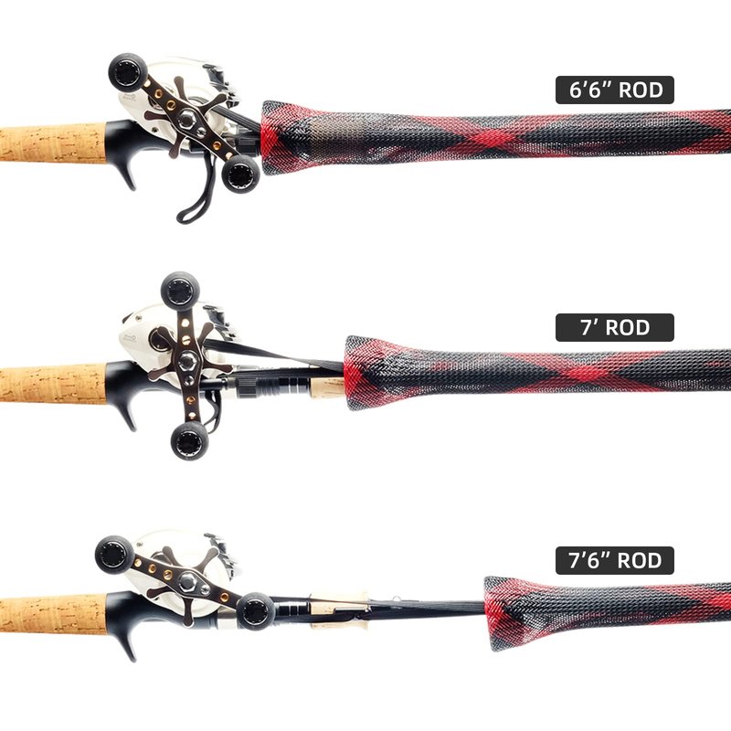 SF XXL Fishing Casting Rod Socks Braided Mesh Rod Sleeve Cover Protector Pole Gloves Black-Red-2PCS Fit Baitcast as Musky Rod or Fly Rod
