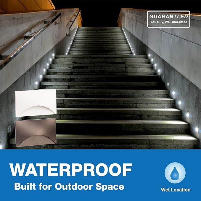 Step Lights Outdoor 6 Pack Arch, 120V 5CCT Selectable Stair Lights Indoor, Waterproof LED Deck Decor Hardwired Dimmable, White Finish Aluminum Outdoor Lighting, ETL Wet Rated