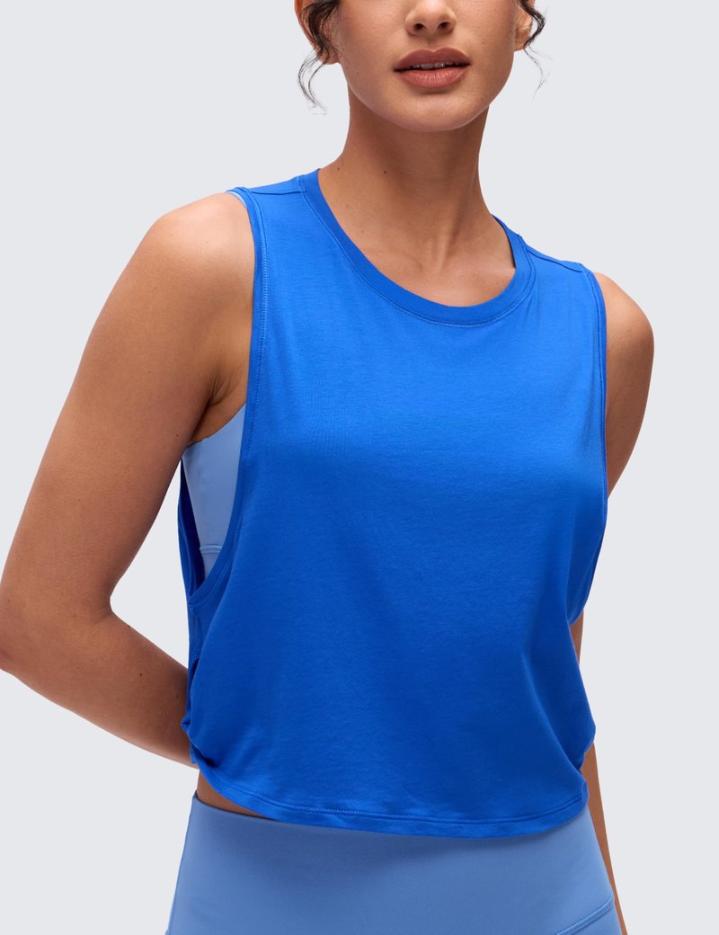 CRZ YOGA Pima Cotton Large Armhole Tank Tops for Women - Workout Sport Athletic Yoga Running Gym Loose Crop Sleeveless Shirts Strong Blue Small