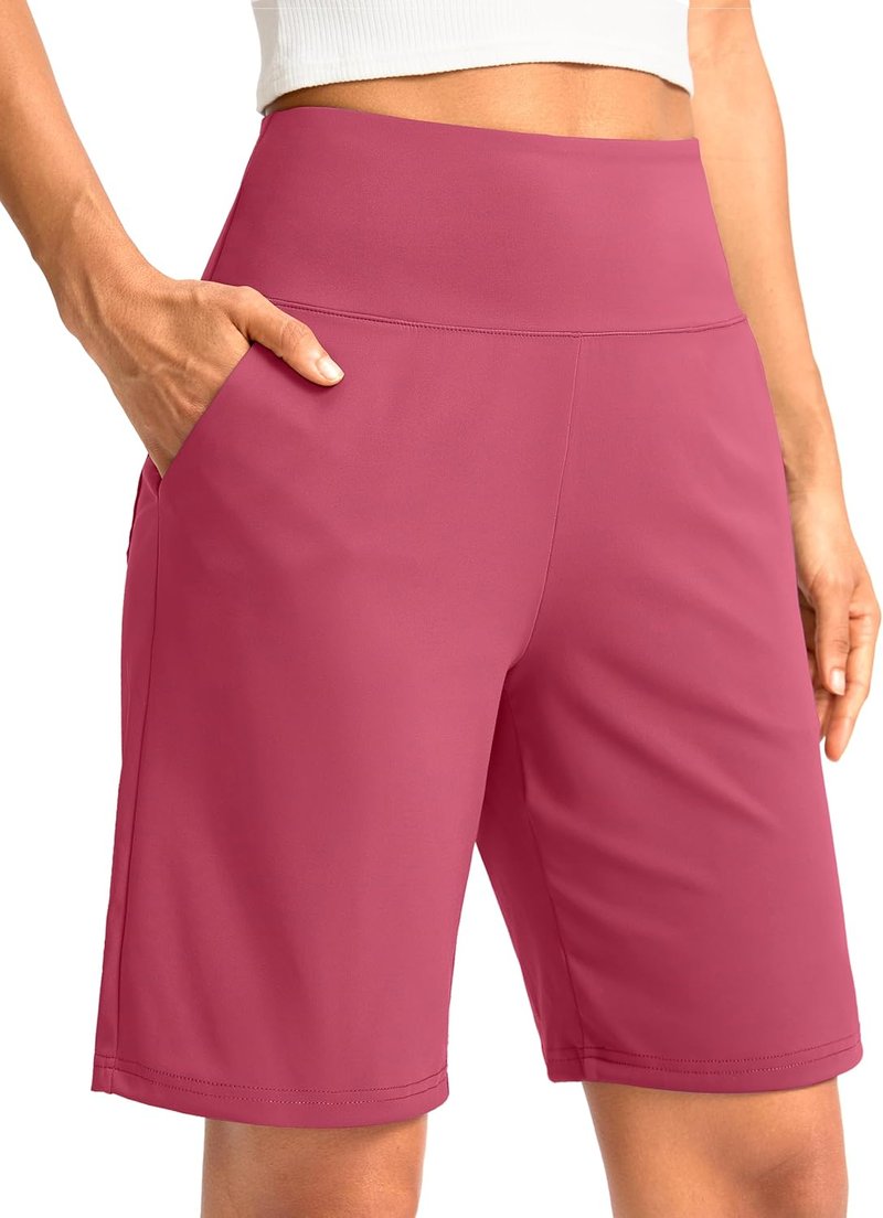 Women's Bermuda Long Shorts - High Waisted 9" Knee Length with Pockets for Athletic Walking & Workouts