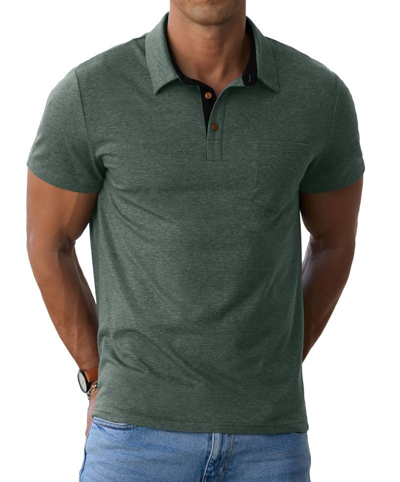 Sailwind Men's Cotton Polo Shirts Short Sleeve Casual Summer Shirts Classic Collared Golf Shirt with Pocket Green