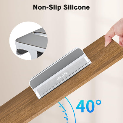 JARLINK 4-in-1 Adjustable Vertical Laptop Stand Holder, Aluminum Dual Slots Laptop Rack for Desk, Space-Saving Organizer for All MacBook, Surface, Chromebook, and Gaming Laptops (Silver)