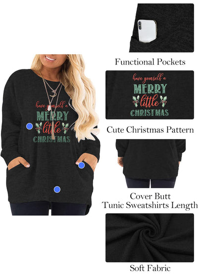 DOLNINE Plus Size Christmas Sweater Winter Casual Holiday Tops Long Sleeve Sweatshirts Black SD007-20W