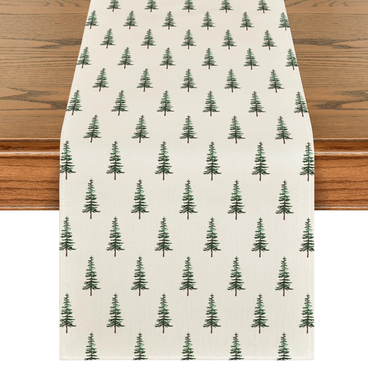 Artoid Mode Beige Xmas Tree Christmas Table Runner, Seasonal Winter Kitchen Dining Table Decoration for Home Party Decor 13x72 Inch