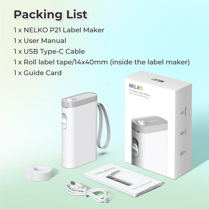 Nelko Label Maker Machine with Tape, P21 Portable Bluetooth Label Printer, Wireless Handheld Sticker Maker Mini Label Makers with Multiple Templates for Organizing Storage Barcode Office Home, White