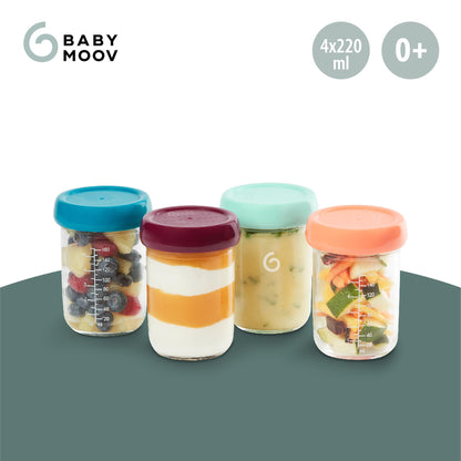 Babymoov Baby Glass Food Jars, Set of 4 (8oz Each) BPA-Free Storage Containers, Leakproof Lids, Microwave, Freezer & Dishwasher Safe, Baby Registry Essential