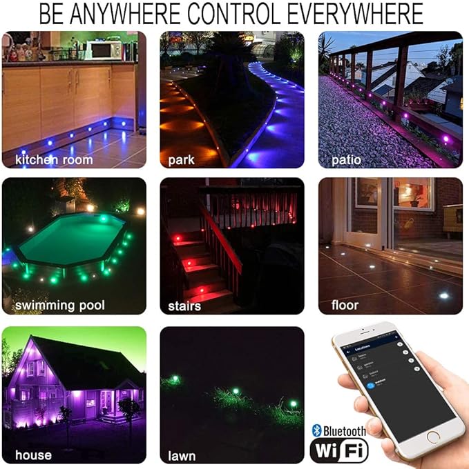 Smart LED Deck Light Kits - 30 Pack of 1.22" Low Voltage Recessed RGB Deck Lights IP67 Waterproof for Outdoor Landscape Lighting on Steps, Floors, Yard & Pathways, Work with Alexa & Google Assistant