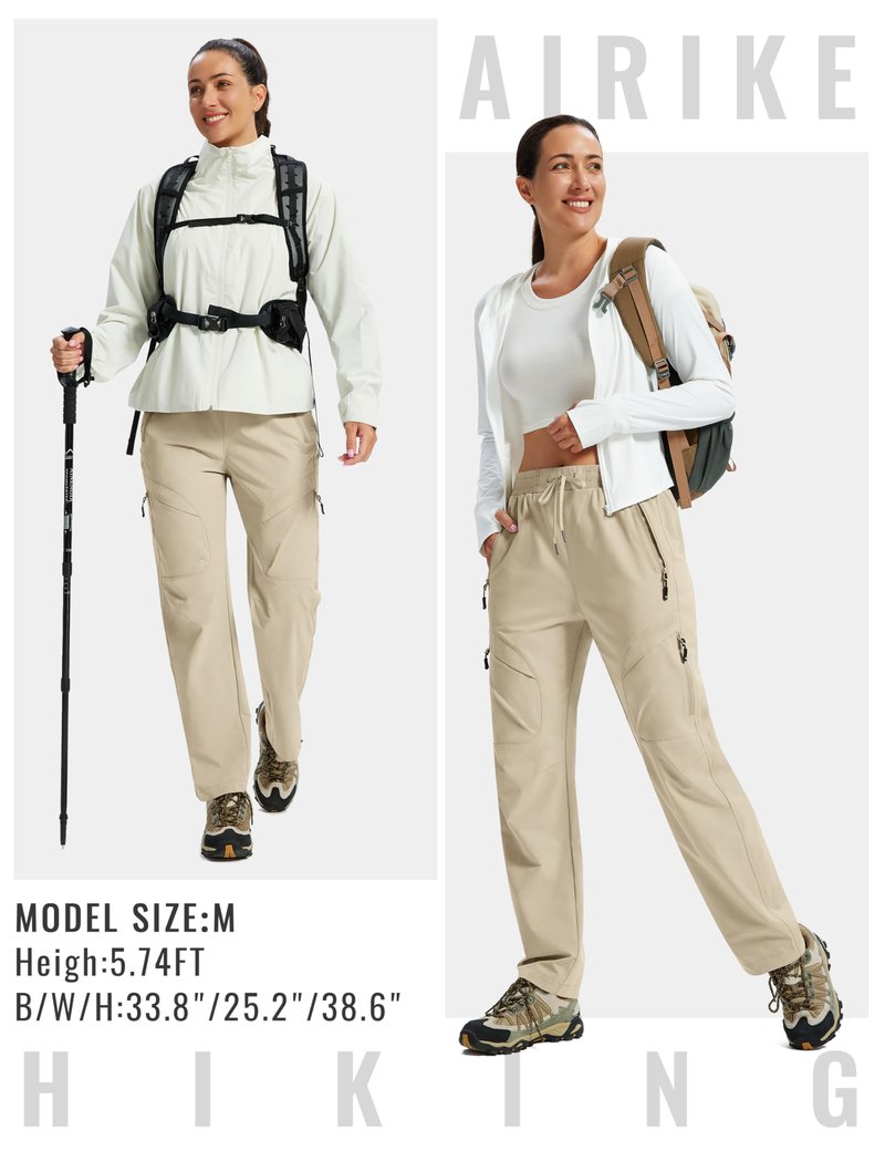 AIRIKE Women's Hiking Cargo Pants Lightweight Quick Dry Fishing Camping Travel Work Pant with 5 Pockets Khaki M