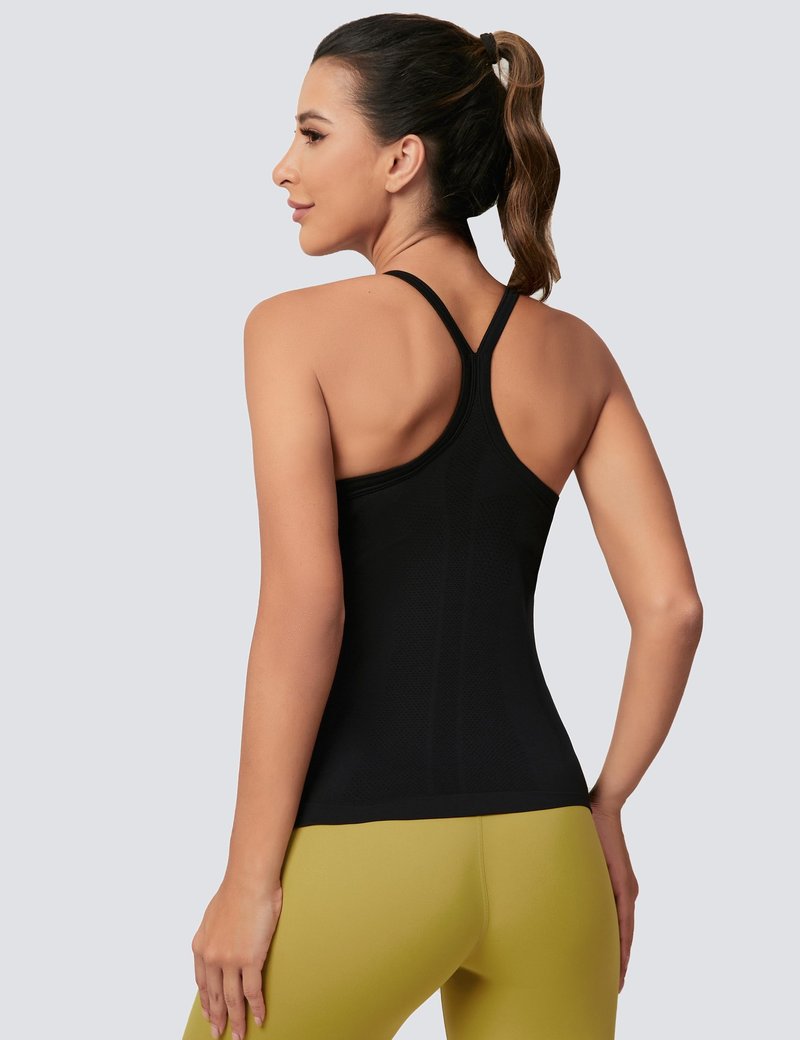MathCat Workout Tank Tops for Women with Built in Bra, Sleeveless Gym Tops Seamless Racerback Athletic Yoga Shirts 2 Pack