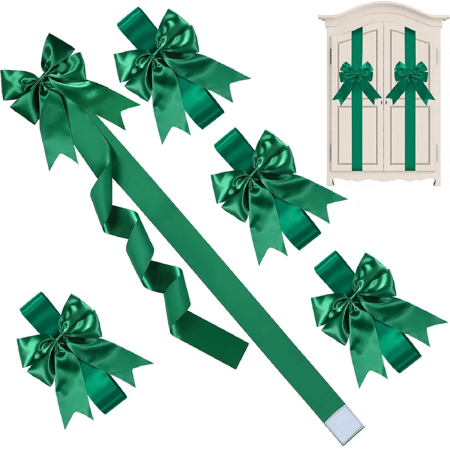 WILLBOND 4 Pcs Green Christmas Cabinet Ribbons Bows Large Green Bow Christmas Door Kitchen Cabinet Ribbon Bows Locker for Xmas Holidays Party Decorations Supplies