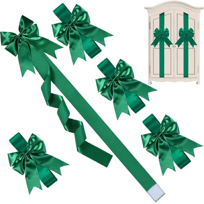 WILLBOND 4 Pcs Green Christmas Cabinet Ribbons Bows Large Green Bow Christmas Door Kitchen Cabinet Ribbon Bows Locker for Xmas Holidays Party Decorations Supplies