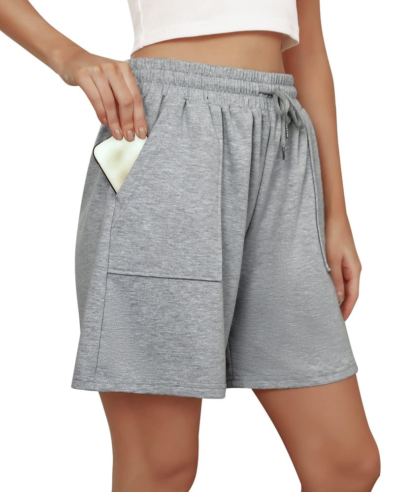 Women Bermuda Shorts Casual Summer Cotton Lounge Knee Length Comfy Drawstring Sweat Shorts Grey M