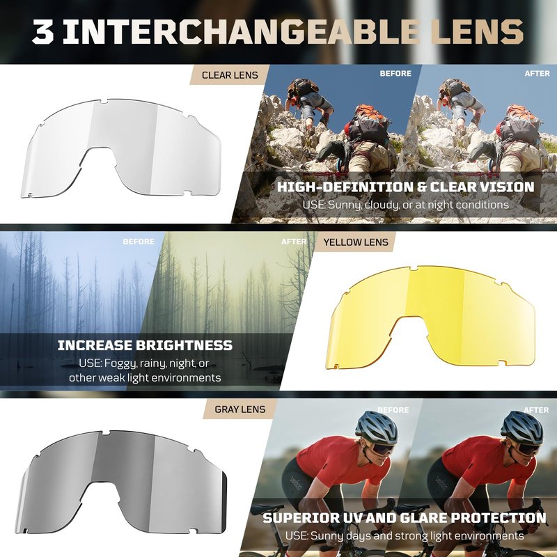 1TG Tactical Airsoft Goggles Anti Fog - Tactical Safety Glasses with 3 Impact-Resistant Lenses for Shooting, Skiing & Riding