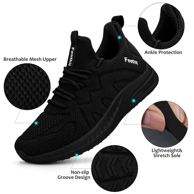 Feethit Womens Running Shoes Tennis Walking Shoes Slip on Sneakers Lightweight Gym Shoes for Workout Work Travel Athletic Black Size 9