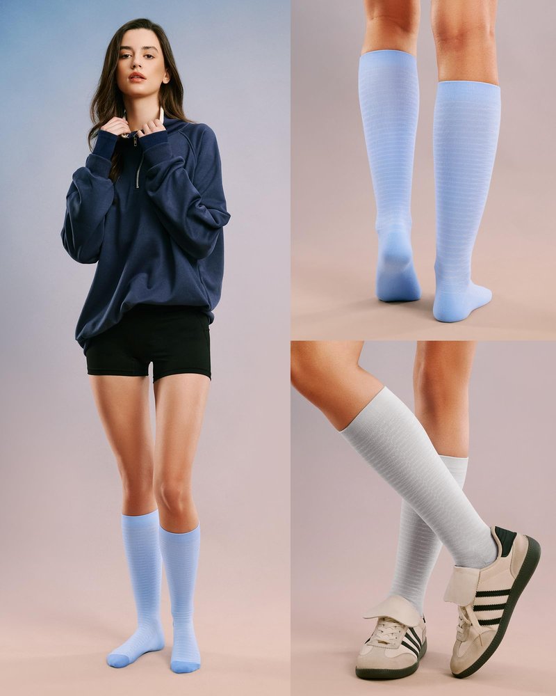 FITRELL 4 Pairs Compression Socks for Women & Men, 20-30mmHg Circulation Support for Athletic Travel Daily Wear, White+Black+Grey+Blue, Small-Medium