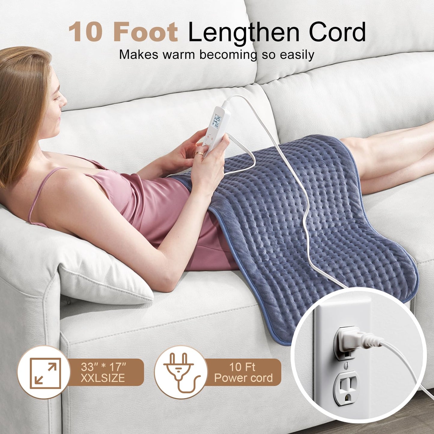 VAAGHANM Heating Pad: 33 x 17 inches Electric Heating Pad for Back Pain Relief -Extra Large Heat Pad for Shoulder/Neck/Cramp/Menstrual Pain - Upgraded 6 Timer & 6 Temperature Controller