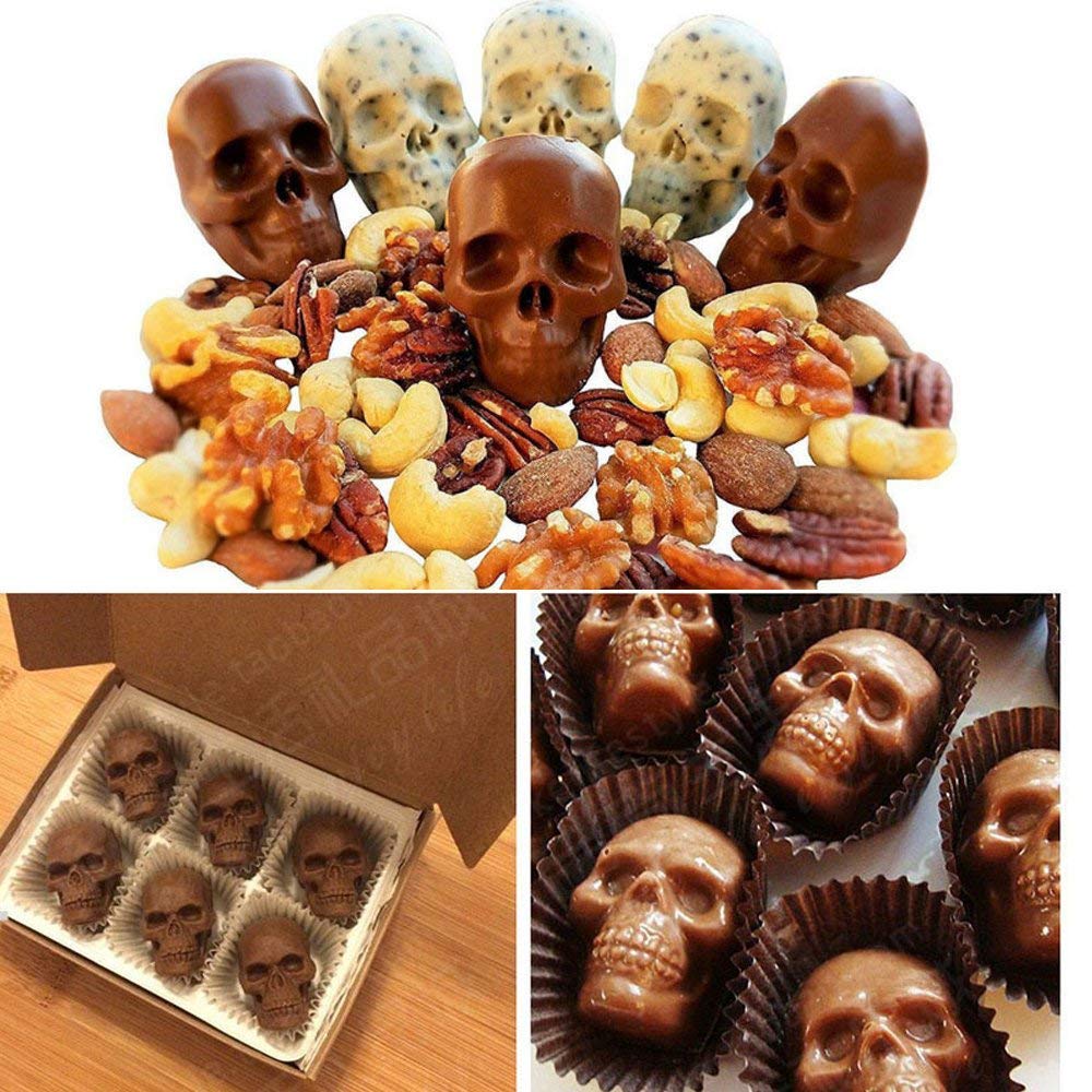 Ice Mold Skull 3D Flexible Silicone Ice Cube Molds Maker Tray, 4 Giant Skulls, Round Ice Cube Maker