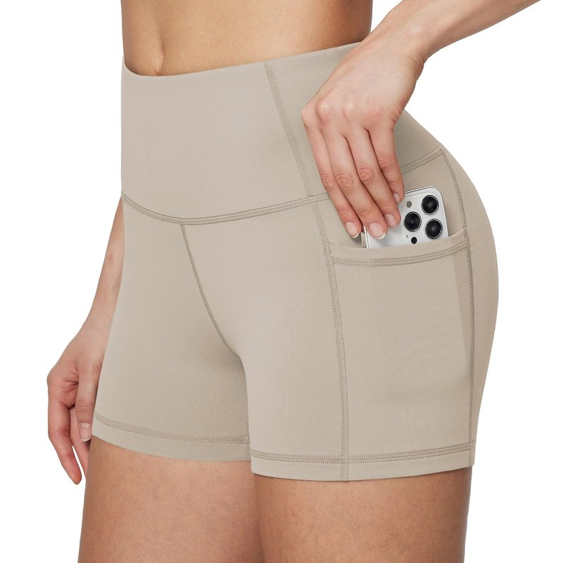baleaf Gym Shorts Women 3" Biker Workout Yoga Spandex Running Volleyball Tummy Control Compression with Pockets Khaki L