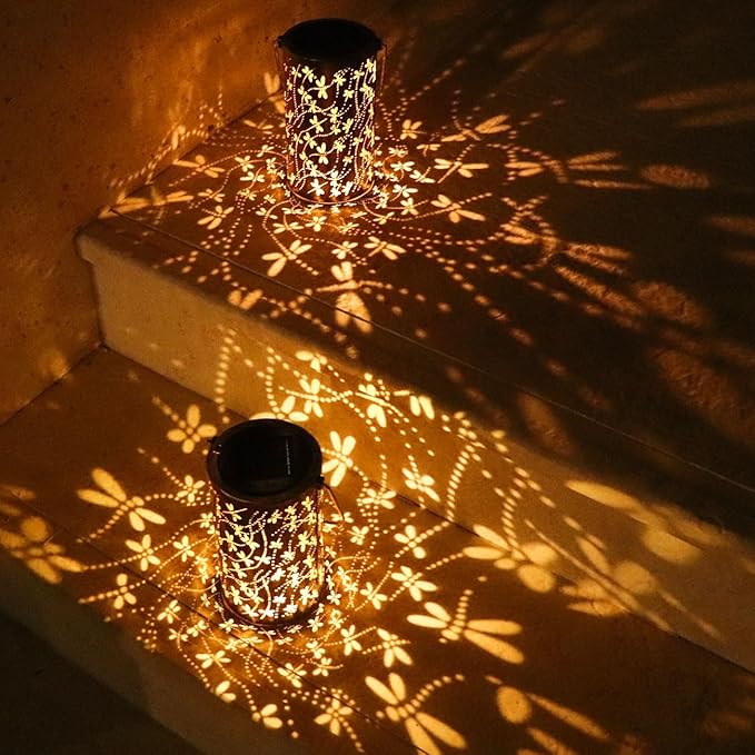 Solar Lanterns Outdoor Waterproof Dragonfly Lantern Garden Decor Birthday Christmas Gifts for Women Mom Grandma Hanging Solar Lights Metal Halloween Decorations Outside for Yard, Patio, Porch