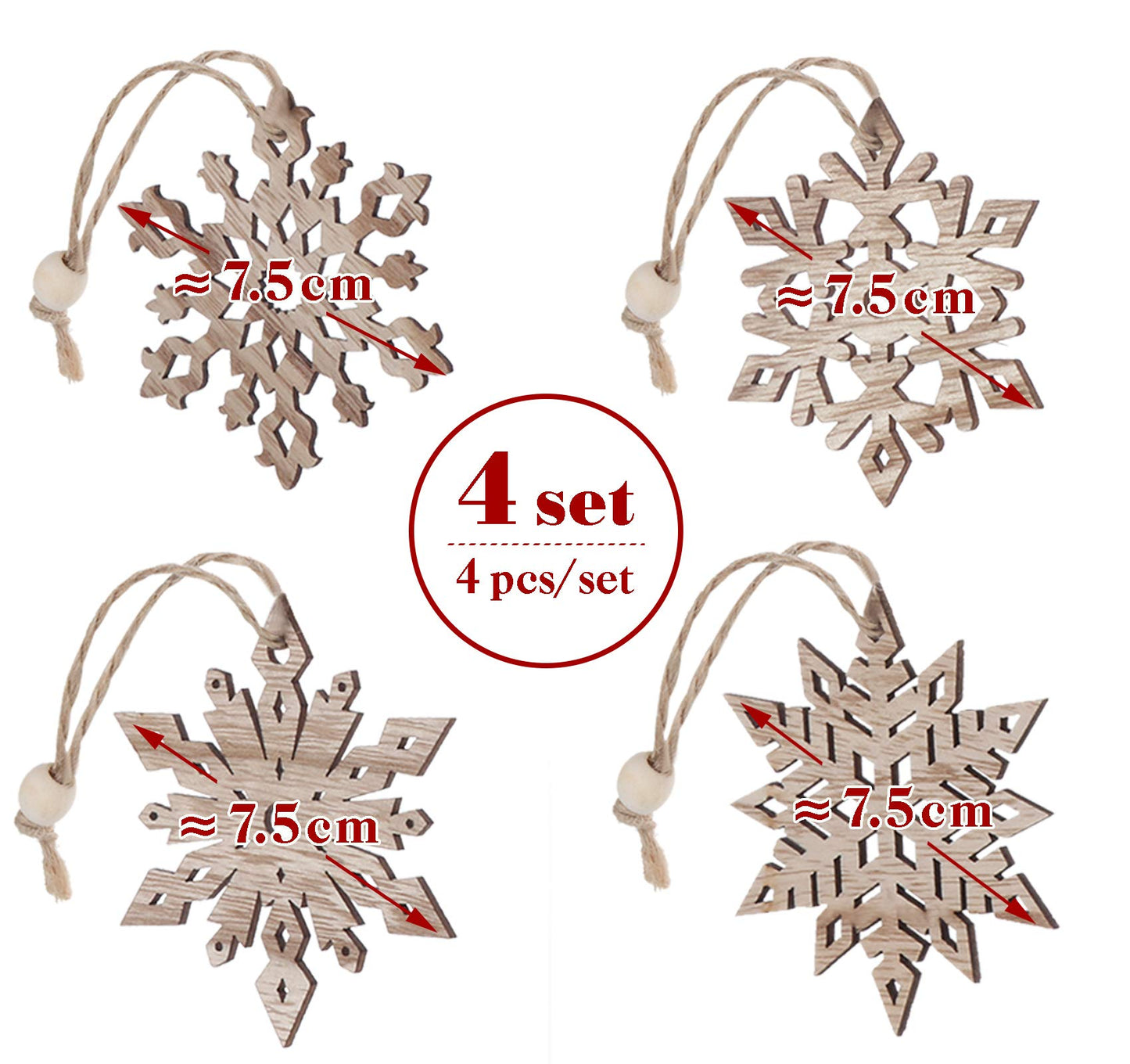 Wooden Snowflakes Christmas Ornaments 16Pcs Tree Hanging Decorations Rustic Wood Crafts