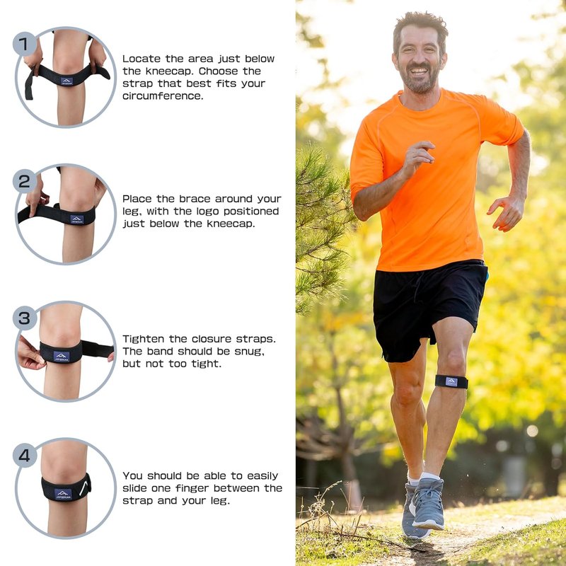 Patellar Band Tendon Support Strap - Adjustable Non-Slip Knee Brace for Pain Relief | 2 Pack for Hiking, Running & Sports