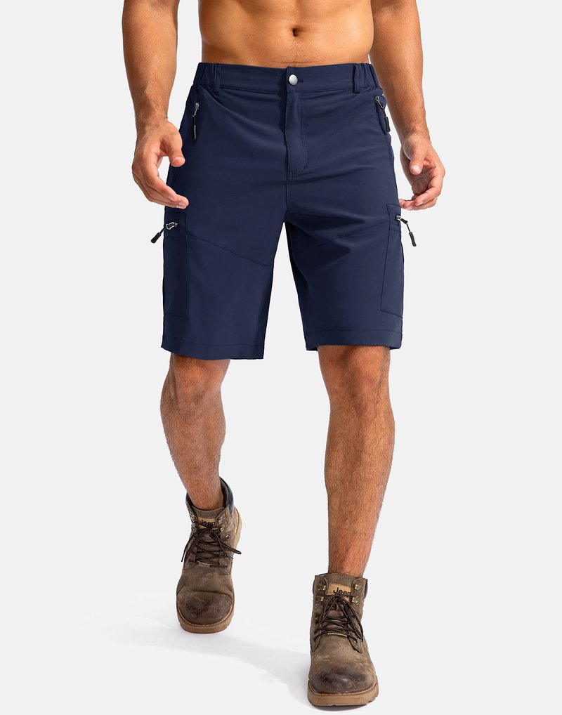 Pudolla Men's Hiking Cargo Shorts 9" Lightweight Outdoor Work Shorts for Men Travel Golf Camping Casual with 5 Zipper Pockets(Navy X-Large)