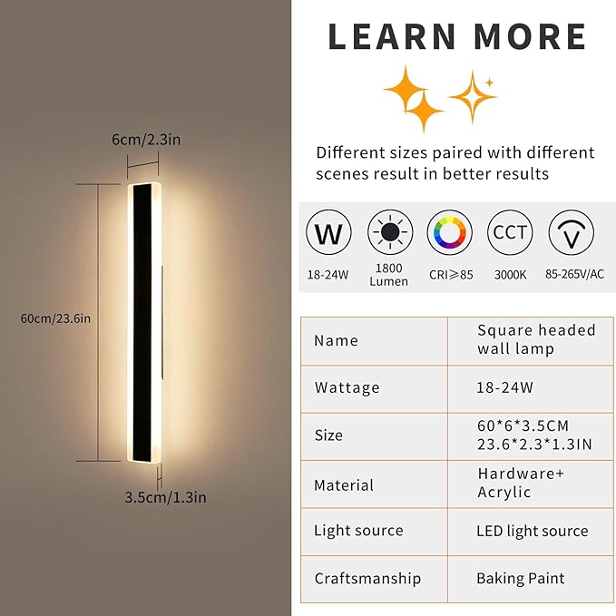 Mikeru 2pack 23.6inch Modern Outdoor Wall Light Fixtures, 3000K Exterior Lights for House, Shop, Garage - IP65 Waterproof, Rust Resistant, Hardwire Mounting