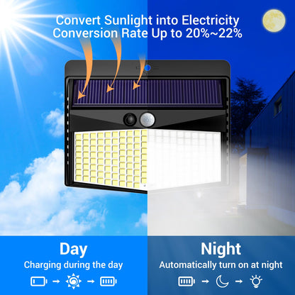 Peasur Solar Lights Outdoor Garden, 168LED 6 Pack Solar Powered Security Lights Motion Sensor with 3 Modes, IP65 Waterproof Fence Lighting for Wall Outside Yard Porch Step Deck