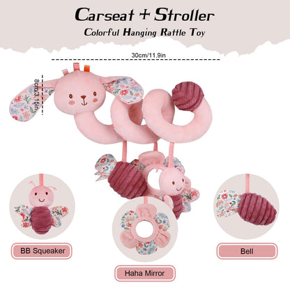 vocheer Hanging Toys for Car Seat Crib Mobile, Infant Baby Spiral Plush Toys for Crib Bed Stroller Car Seat Bar (Pink Rabbit)