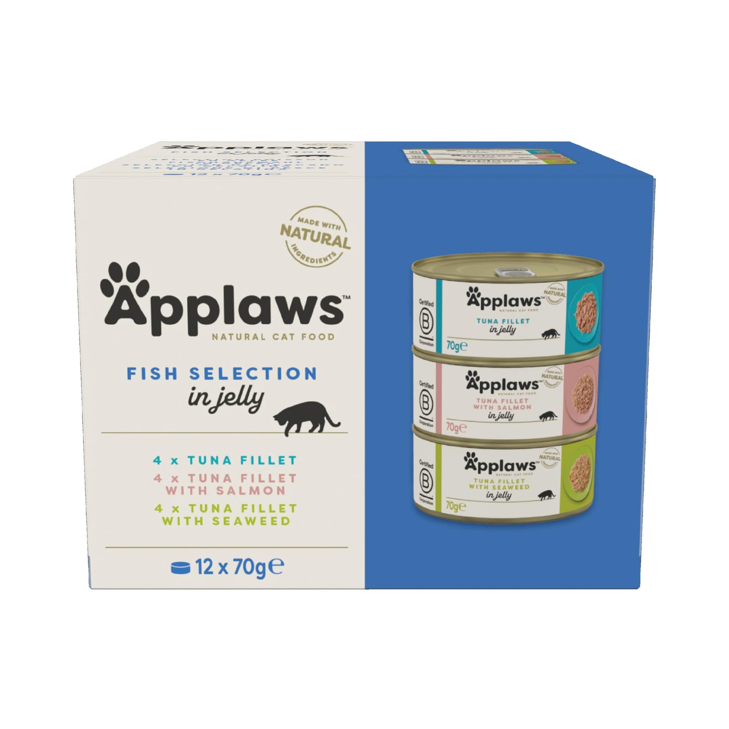 Applaws Natural Wet Adult Cat Food, Fish Selection in Jelly 70g Tin (Pack of 12)