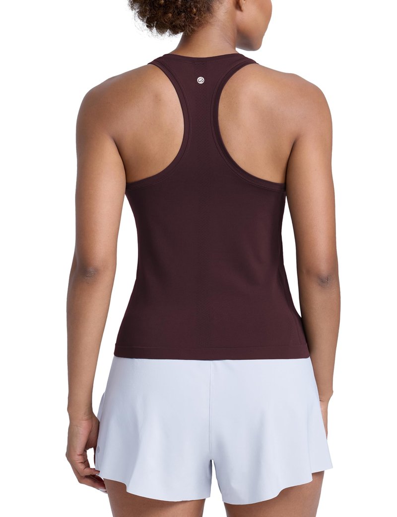 CRZ YOGA Seamless Workout Tank Tops for Women - Athletic Running Gym Sleeveless Shirts Crewneck Racerback Breathable Ripe Plum XX-Small