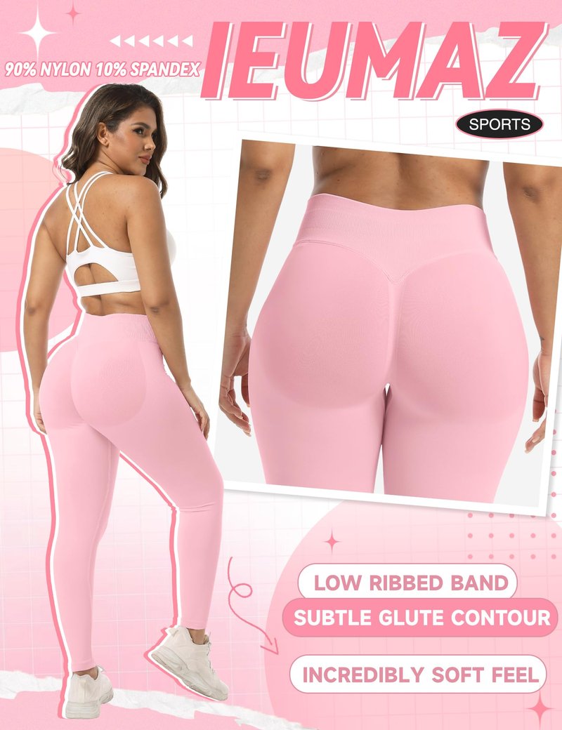 Ieumaz Scrunch Butt Lifting Leggings for Women Gym Seamless Workout Leggings Mid Low Waist Tummy Control Yoga Pants