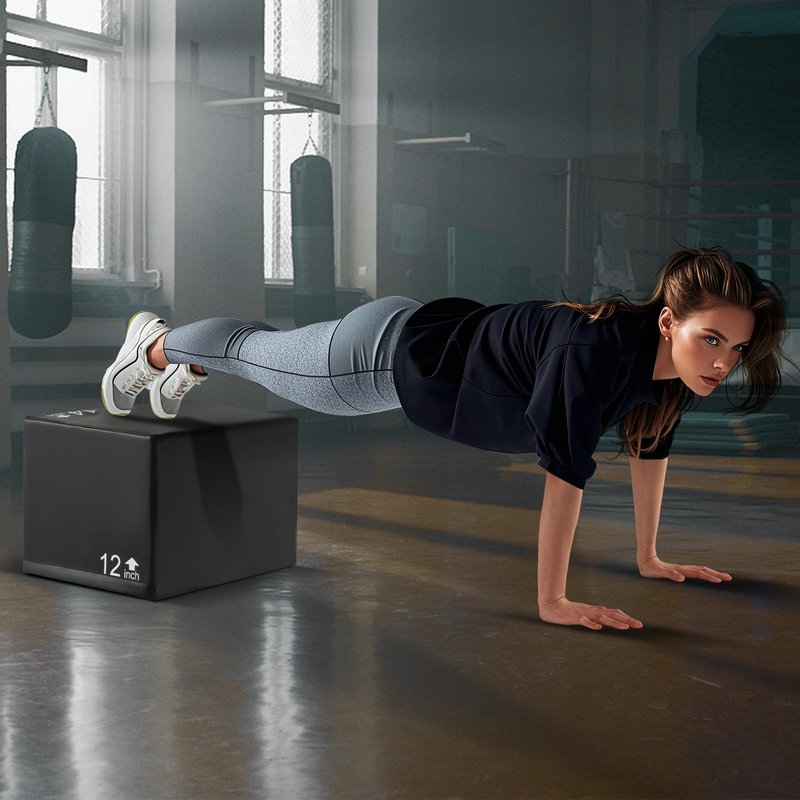 GYMAX Plyometric Jump Box, 3 in 1 Plyo Jumping Training Box with Non-Slip & Easy-to-Clean PU Cover, Heavy Foam Exercise Trainer for Home Gym, Multiple Options (16 x 14 x 12 inch)