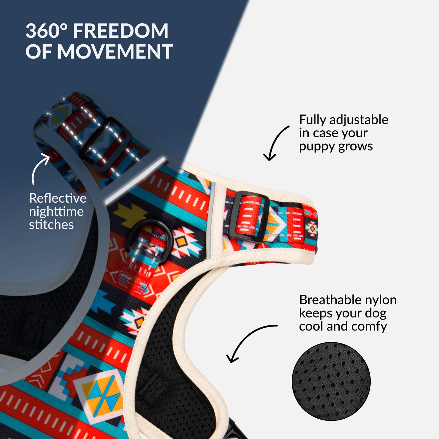 CollarDirect No Pull Reflective Dog Harness with Handle and Front Clip, Adjustible Soft Padded Vest for Small to Large Dogs Training and Walk (Size L, Pattern PT2)