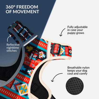 CollarDirect No Pull Reflective Dog Harness with Handle and Front Clip, Adjustible Soft Padded Vest for Small to Large Dogs Training and Walk (Size L, Pattern PT2)