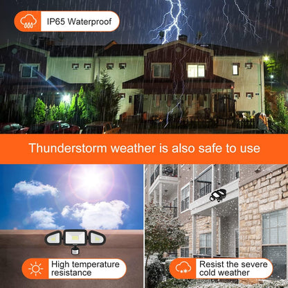 MEIKEE 42W Led Security Lights with Motion Sensor Black PIR Floodlights Outdoor Lights IP66 Waterproof 6500K 180° Adjustable Garden Light for Garage Corridors Terraces Courtyards