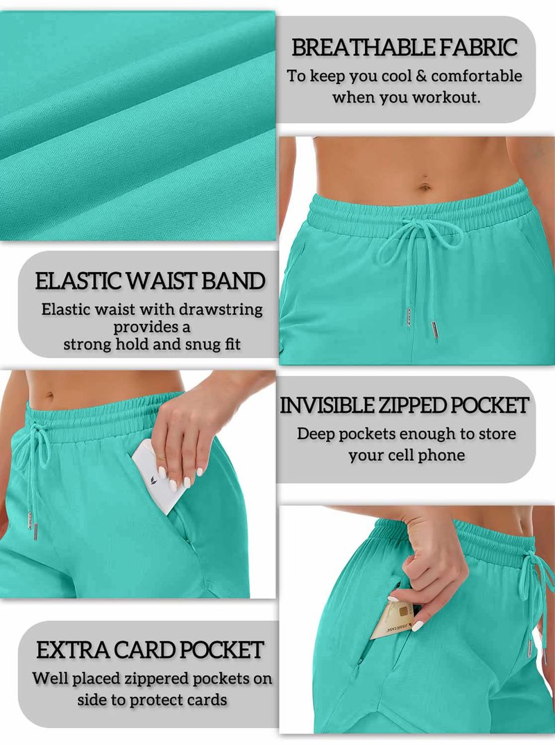 Mancreda Women's Running Shorts with Liner 3 Zipper Pockets Elastic Workout Athletic Gym Yoga Shorts(LGR,S) Light Green