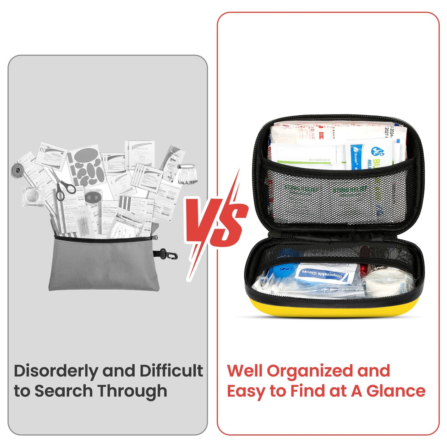 120-Piece First Aid Kit for Travel,Car & Emergency Survival - Compact Waterproof Medical Supplies with Trauma Bandages,Burn Gel & Fever Cooling Patch | Portable for Camping,Hiking,Sports(Yellow)