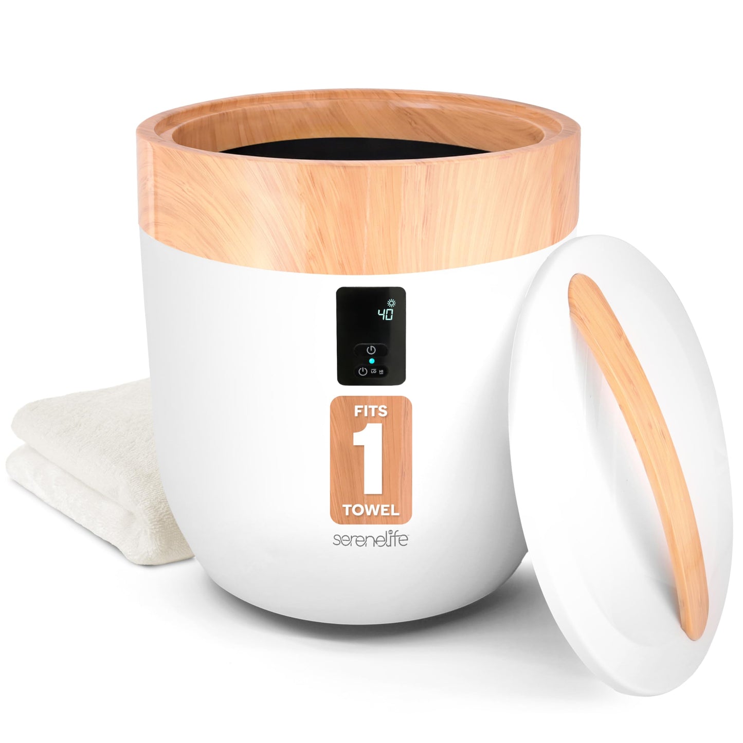 SereneLife Counter Towel Warmer Bucket - with Customized Fragrance for Spa and Bathroom, Luxury Heater, Auto Shut Off, Fits 1 Large Blanket, Bathrobe, PJs (Natural)