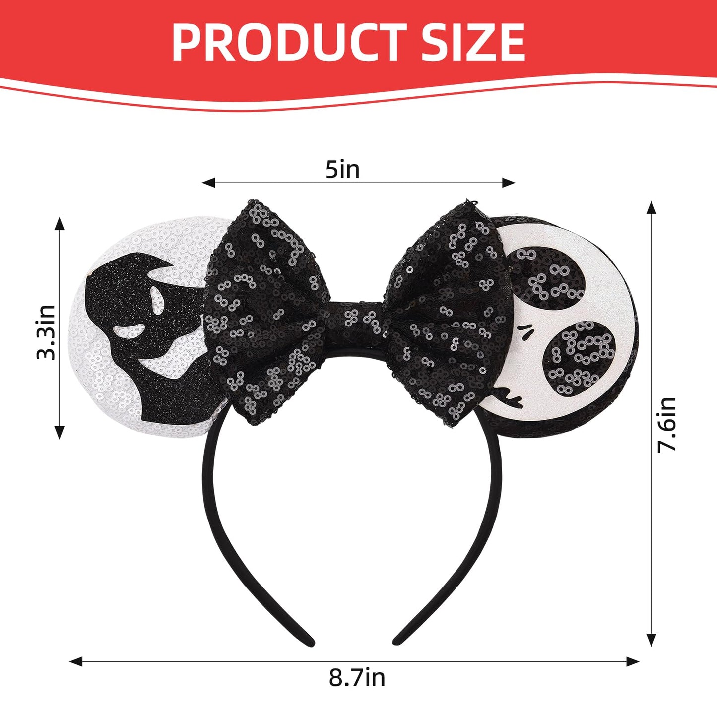 Eisyaa Mouse Ears Bow Headbands, Sequin Halloween Minnie Ears Headband,Halloween Mickey ears Hair Accessories (Jack-Ghost, Medium)