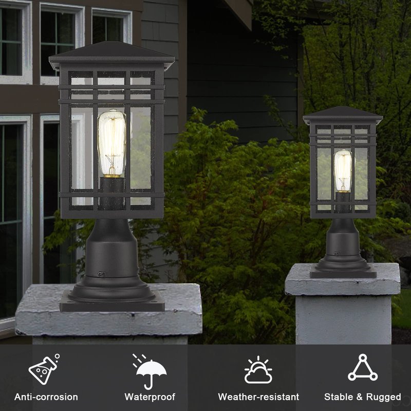 Rosient Outdoor Post Lights Fixture - Exterior Post Lantern with Seeded Glass in Black Finish - Pillar Light Ideal for Patio, Pathway, and Driveway - Outdoor Pole Lights for Porch Post Lighting, Black