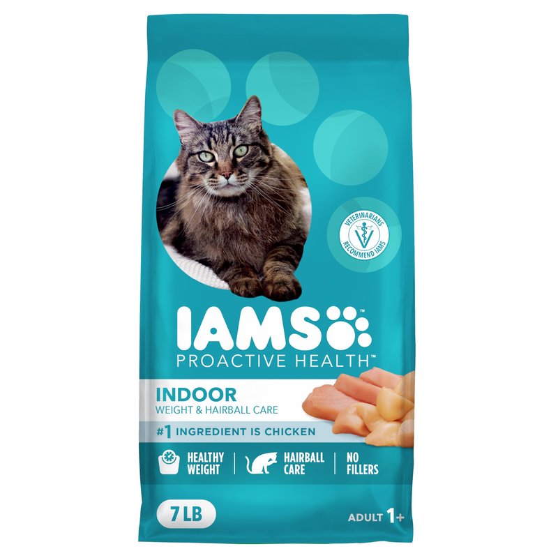 IAMS Proactive Health Dry Cat Food, Indoor Weight and Hairball Care Cat Food Dry Recipe, with Real Chicken in Every Bite, 7 lb. Bag